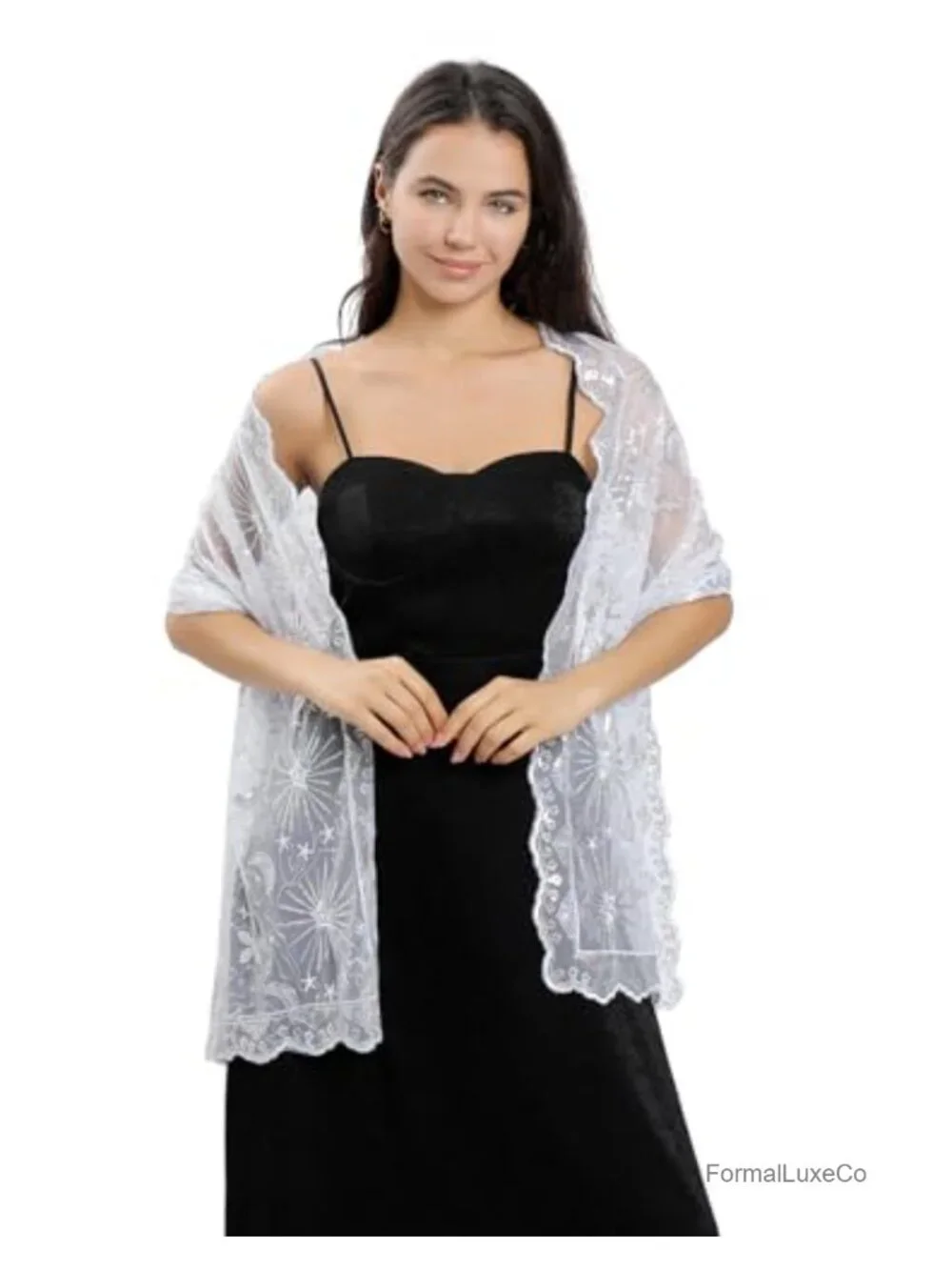 Sparkling Sequin Wedding Scarf Shawl Wrap for Evening Party Dress